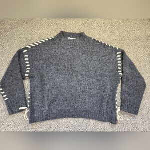 HL Affair Charcoal Gray Sweater w/ Lace-Up Detail Size Large Womens Wool Blend